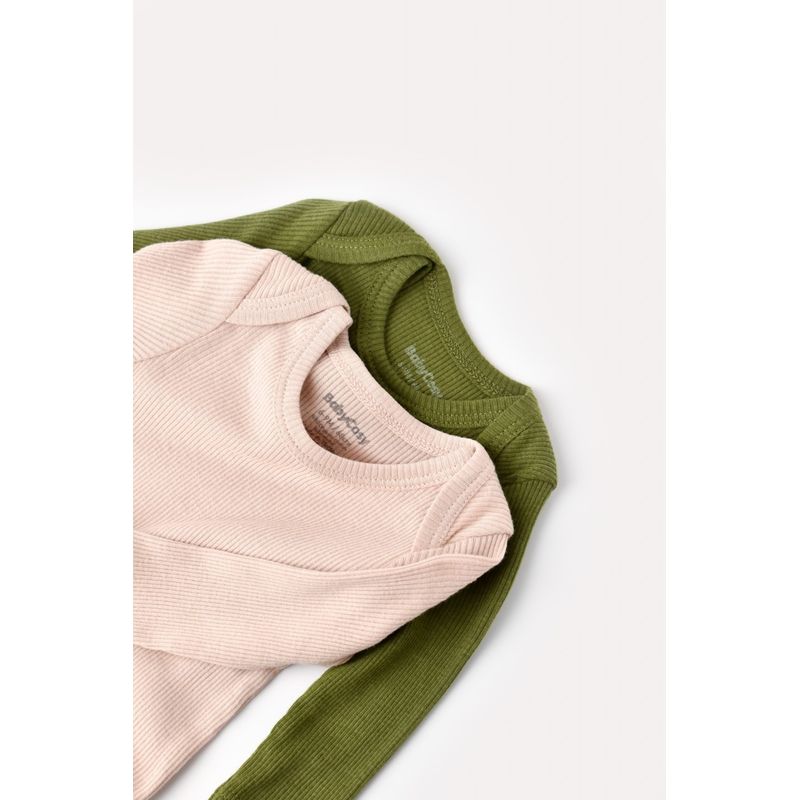 Fashion, accesorii si bijuterii - Copii - Imbracaminte copii - Body-uri copii - Set 2 body-uri cu maneca lunga bebe unisex din bumbac organic si modal - Verde/Blush, BabyCosy (Marime: 6-9 luni) - Infinity.ro