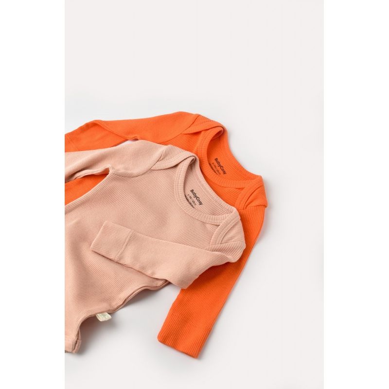 Fashion, accesorii si bijuterii - Copii - Imbracaminte copii - Body-uri copii - Set 2 body-uri cu maneca lunga bebe unisex din bumbac organic si modal - Rodie/Piersica, BabyCosy (Marime: 12-18 Luni) - Infinity.ro
