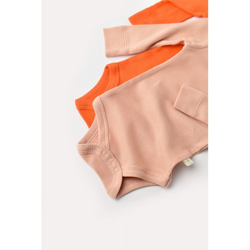 Fashion, accesorii si bijuterii - Copii - Imbracaminte copii - Body-uri copii - Set 2 body-uri cu maneca lunga bebe unisex din bumbac organic si modal - Rodie/Piersica, BabyCosy (Marime: 12-18 Luni) - Infinity.ro