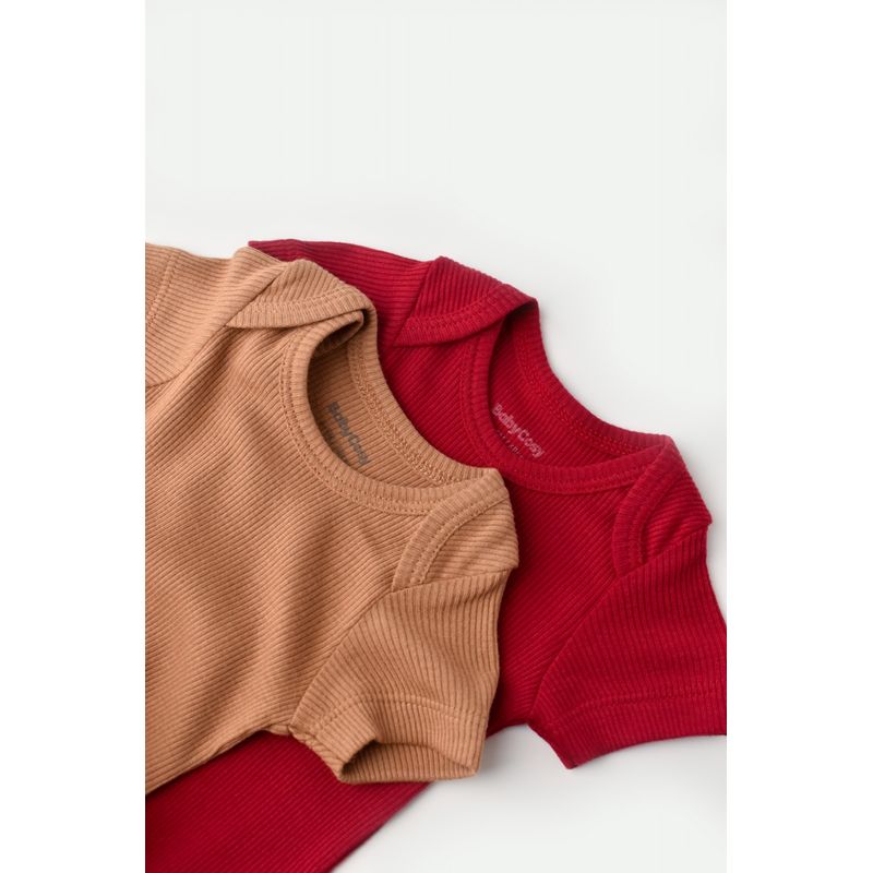 Fashion, accesorii si bijuterii - Copii - Imbracaminte copii - Body-uri copii - Set 2 body-uri bebe unisex din bumbac organic si modal - Maro/Rosu, BabyCosy (Marime: 3-6 Luni) - Infinity.ro