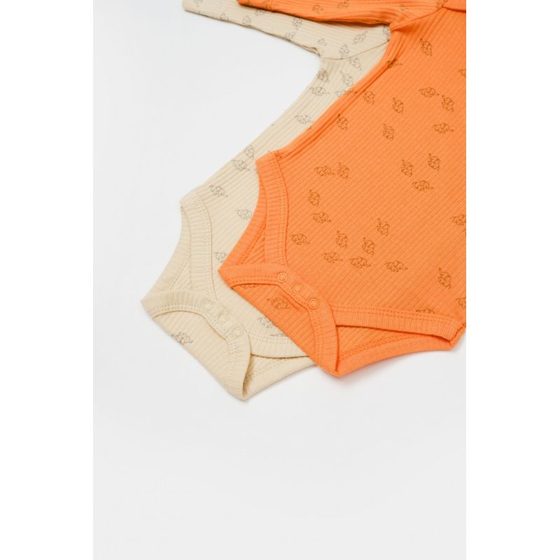 Fashion, accesorii si bijuterii - Copii - Imbracaminte copii - Body-uri copii - Set 2 body-uri cu maneca lunga Printed, BabyCosy, 50% modal+50% bumbac, Stone/Apricot (Marime: 3-6 Luni) - Infinity.ro