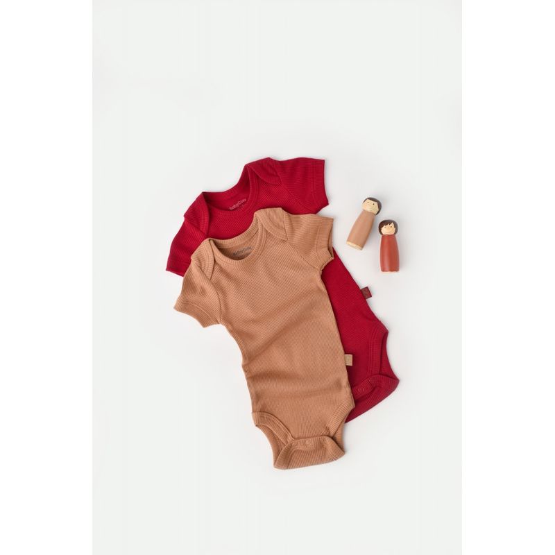 Fashion, accesorii si bijuterii - Copii - Imbracaminte copii - Body-uri copii - Set 2 body-uri bebe unisex din bumbac organic si modal - Maro/Rosu, BabyCosy (Marime: 6-9 luni) - Infinity.ro