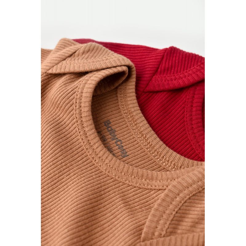 Fashion, accesorii si bijuterii - Copii - Imbracaminte copii - Body-uri copii - Set 2 body-uri bebe unisex din bumbac organic si modal - Maro/Rosu, BabyCosy (Marime: 6-9 luni) - Infinity.ro