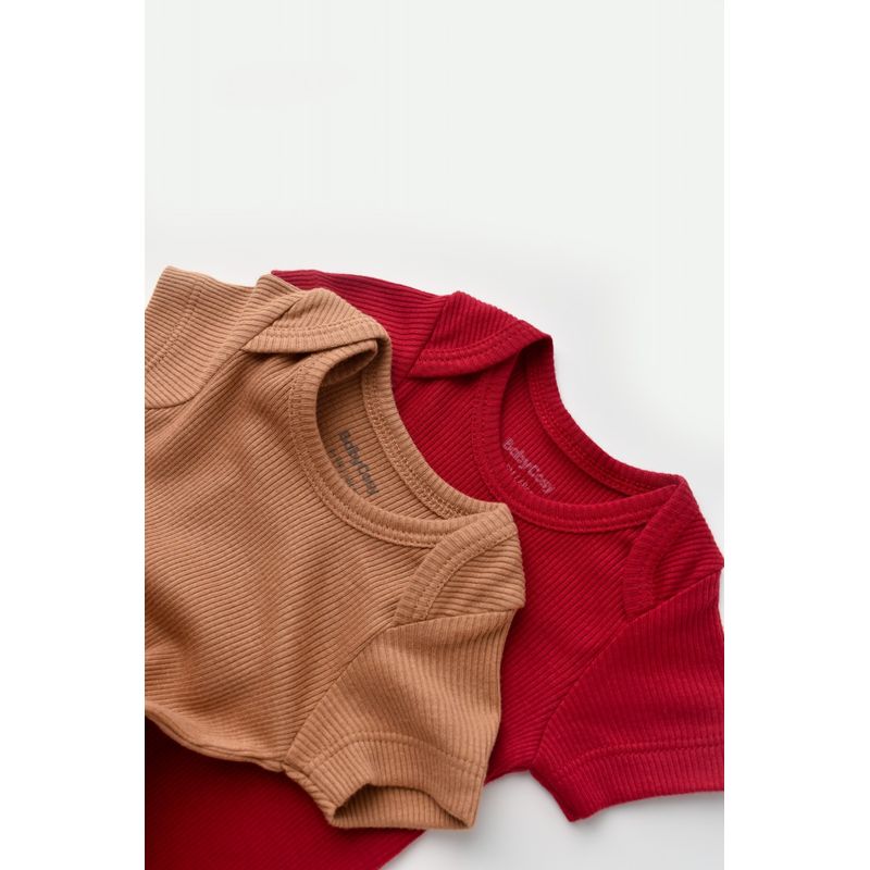Fashion, accesorii si bijuterii - Copii - Imbracaminte copii - Body-uri copii - Set 2 body-uri bebe unisex din bumbac organic si modal - Maro/Rosu, BabyCosy (Marime: 6-9 luni) - Infinity.ro