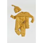 Fashion, accesorii si bijuterii - Copii - Imbracaminte copii - Treninguri si compleuri copii - Set 3 piese: bluzita cu maneca lunga, pantaloni lungi si caciulita din bumbac organic si modal - Sofran, BabyCosy (Marime: 6-9 l - Infinity.ro