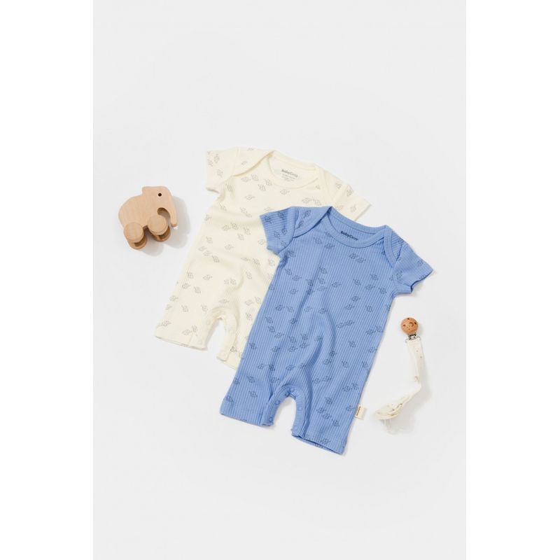 Fashion, accesorii si bijuterii - Copii - Imbracaminte copii - Salopete copii - Set 2 salopete scurte Printed, BabyCosy, 50% modal+50% bumbac, Ecru/Lavanda (Marime: 3-6 Luni) - Infinity.ro