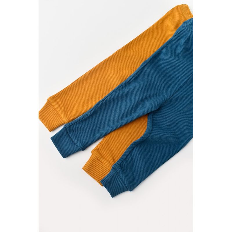 Fashion, accesorii si bijuterii - Copii - Imbracaminte copii - Pantaloni copii - Set 2 pantaloni bebe unisex din bumbac organic si modal - Bleumarin/Sofran, BabyCosy (Marime: 6-9 luni) - Infinity.ro