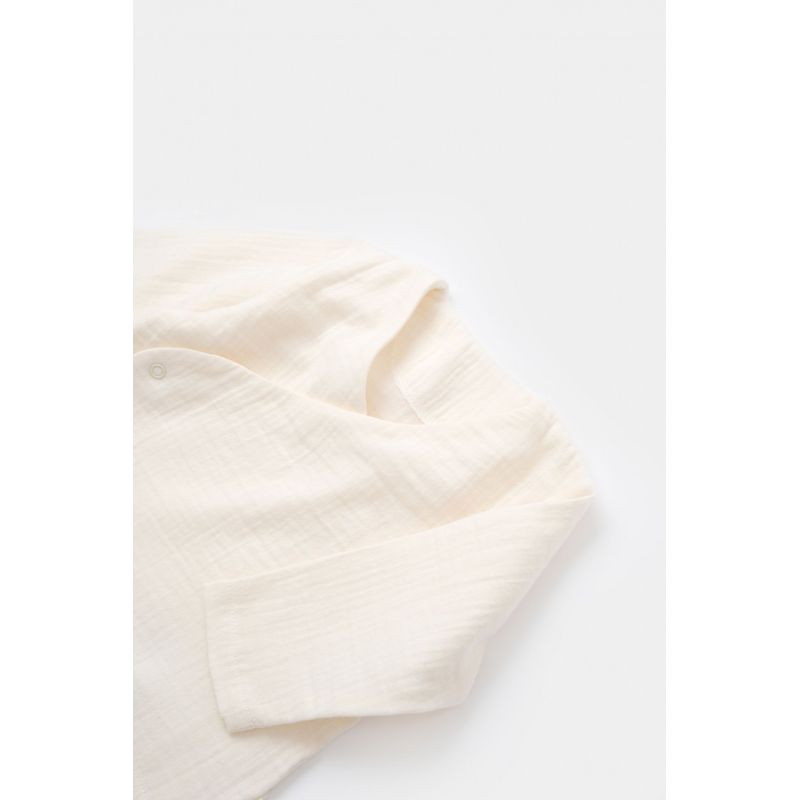 Fashion, accesorii si bijuterii - Copii - Imbracaminte copii - Treninguri si compleuri copii - Set bluzita petrecuta si pantaloni lungi din muselina, BabyCosy, 100% bumbac organic, Ecru (Marime: 18-24 Luni) - Infinity.ro