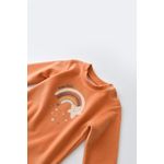 Fashion, accesorii si bijuterii - Copii - Imbracaminte copii - Treninguri si compleuri copii - Set Curcubeu cu bluzita cu maneca lunga si pantaloni lungi din 80%bumbac organic si 20% poliester - Portocaliu, BabyCosy (Marime - Infinity.ro
