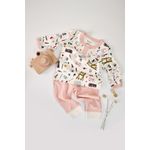 Fashion, accesorii si bijuterii - Copii - Imbracaminte copii - Treninguri si compleuri copii - Set bluzita cu maneca lunga si nasturei si pantaloni lungi, 100% bumbac organic, BabyCosy, Pudra (Marime: 9-12 luni) - Infinity.ro