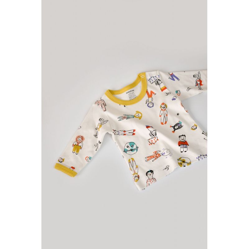 Fashion, accesorii si bijuterii - Copii - Imbracaminte copii - Treninguri si compleuri copii - Set bluzita cu maneca lunga si pantaloni lungi, 100% bumbac organic, BabyCosy, Galben (Marime: 9-12 luni) - Infinity.ro