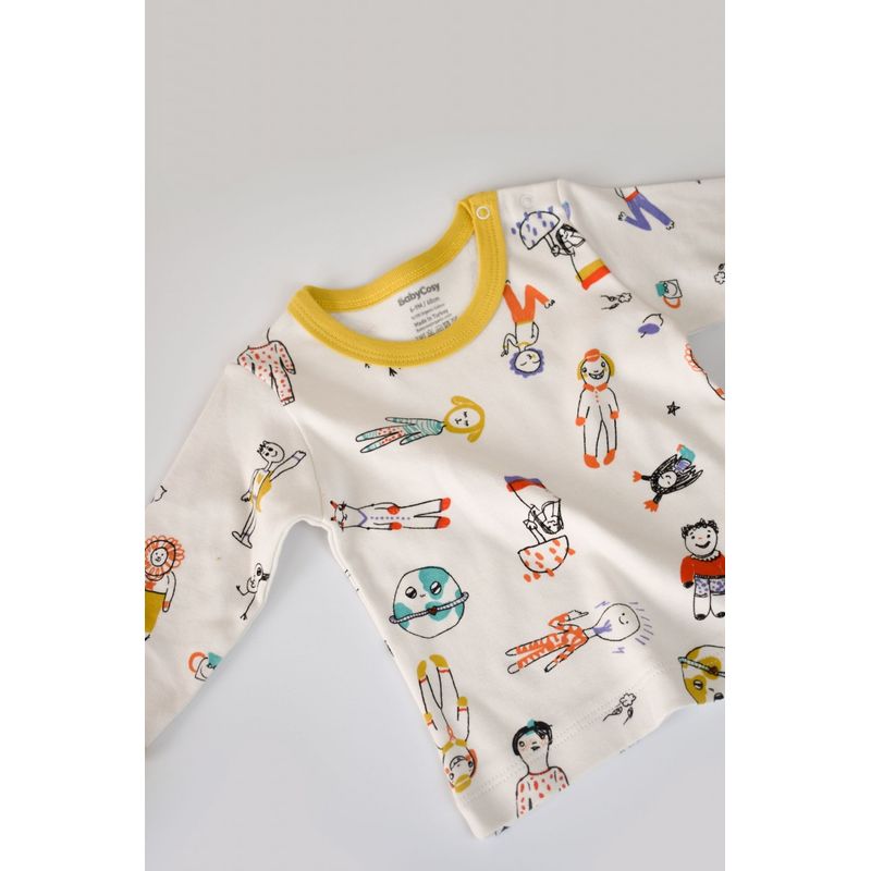 Fashion, accesorii si bijuterii - Copii - Imbracaminte copii - Treninguri si compleuri copii - Set bluzita cu maneca lunga si pantaloni lungi, 100% bumbac organic, BabyCosy, Galben (Marime: 9-12 luni) - Infinity.ro