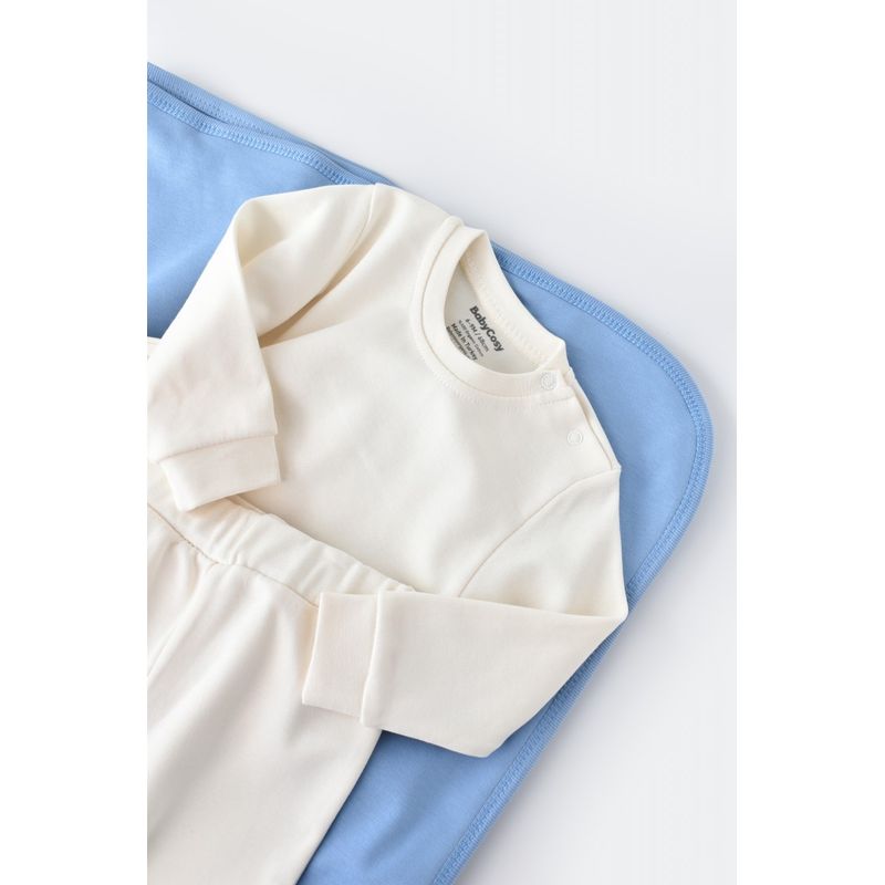 Fashion, accesorii si bijuterii - Copii - Imbracaminte copii - Treninguri si compleuri copii - Set bluzita cu maneca lunga si pantaloni lungi - bumbac organic 100% - Ecru, BabyCosy (Marime: 6-9 luni) - Infinity.ro