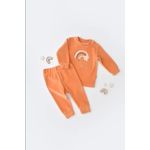 Fashion, accesorii si bijuterii - Copii - Imbracaminte copii - Treninguri si compleuri copii - Set Curcubeu cu bluzita cu maneca lunga si pantaloni lungi din 80%bumbac organic si 20% poliester - Portocaliu, BabyCosy (Marime - Infinity.ro