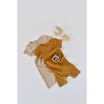 Fashion, accesorii si bijuterii - Copii - Imbracaminte copii - Salopete copii - Set de 2 salopetele cu maneca scurta din bumbac organic si modal - Mustar/ Somon BabyCosy (Marime: 9-12 luni) - Infinity.ro