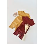 Fashion, accesorii si bijuterii - Copii - Imbracaminte copii - Salopete copii - Set de 2 salopetele cu maneca scurta din bumbac organic si modal - Caramiziu/ Sofran BabyCosy (Marime: 3-6 Luni) - Infinity.ro