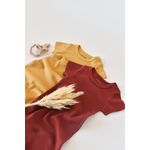 Fashion, accesorii si bijuterii - Copii - Imbracaminte copii - Salopete copii - Set de 2 salopetele cu maneca scurta din bumbac organic si modal - Caramiziu/ Sofran BabyCosy (Marime: 18-24 Luni) - Infinity.ro