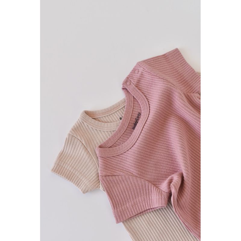Fashion, accesorii si bijuterii - Copii - Imbracaminte copii - Salopete copii - Set de 2 salopetele cu maneca scurta din bumbac organic si modal - Roz/ Blush BabyCosy (Marime: 3-6 Luni) - Infinity.ro