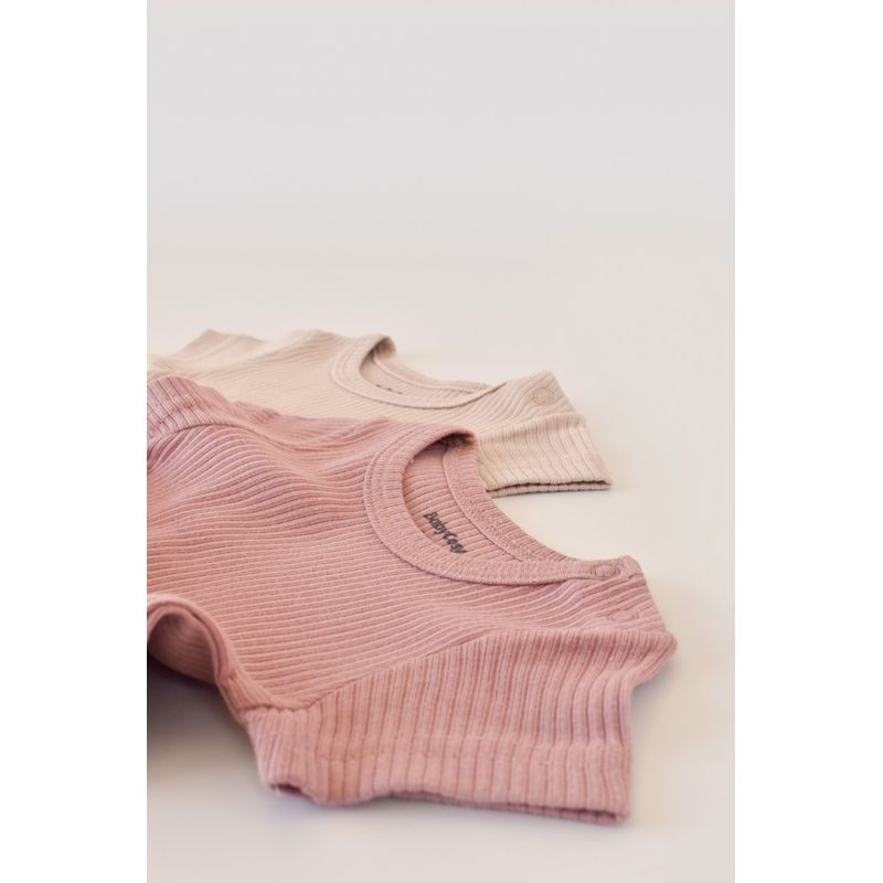 Fashion, accesorii si bijuterii - Copii - Imbracaminte copii - Salopete copii - Set de 2 salopetele cu maneca scurta din bumbac organic si modal - Roz/ Blush BabyCosy (Marime: 3-6 Luni) - Infinity.ro