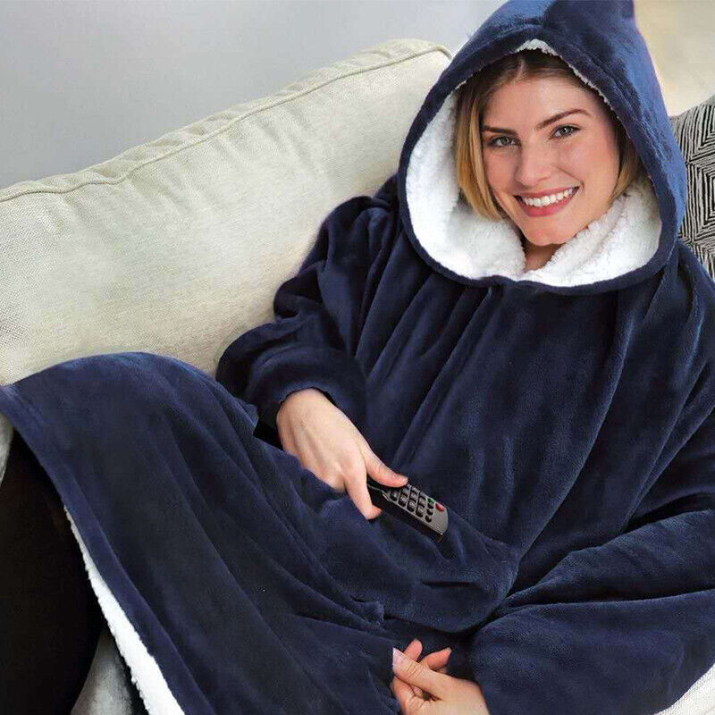 Casa si Gradina - Textile si covoare - Pături și cuverturi - Pături - Patura tip hanorac, cu maneci, gluga si buzunar, albastru, 80 x 180 cm, HB80-BLUE - Infinity.ro
