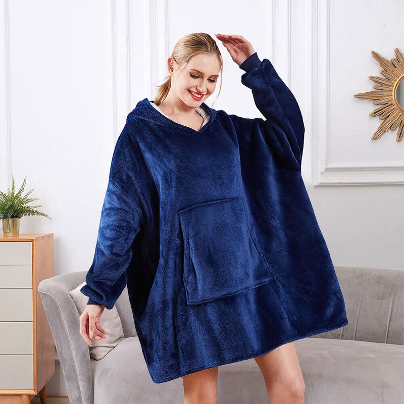 Casa si Gradina - Textile si covoare - Pături și cuverturi - Pături - Patura tip hanorac, cu maneci, gluga si buzunar, albastru, 80 x 180 cm, HB80-BLUE - Infinity.ro