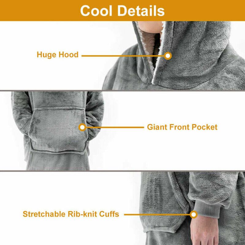 Casa si Gradina - Textile si covoare - Pături și cuverturi - Pături - Patura tip hanorac, cu maneci, gluga si buzunar, gri inchis, 80 x 180 cm, HB80-GREY - Infinity.ro