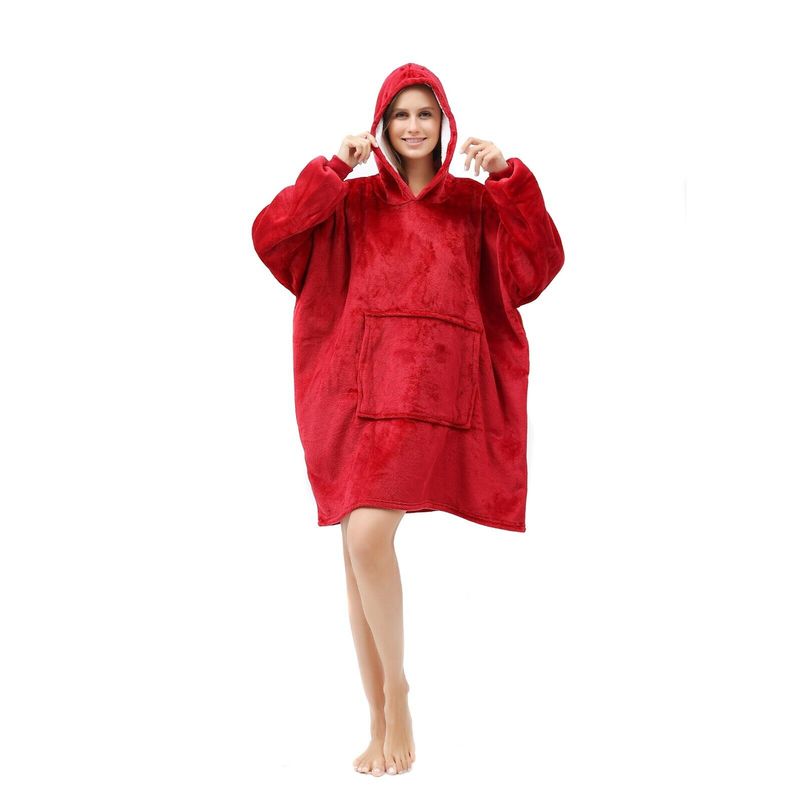 Casa si Gradina - Textile si covoare - Pături și cuverturi - Pături - Patura tip hanorac, cu maneci, gluga si buzunar, rosu, 80 x 180 cm, HB80-RED - Infinity.ro