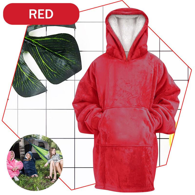 Casa si Gradina - Textile si covoare - Pături și cuverturi - Pături - Patura tip hanorac, cu maneci, gluga si buzunar, rosu, 80 x 180 cm, HB80-RED - Infinity.ro