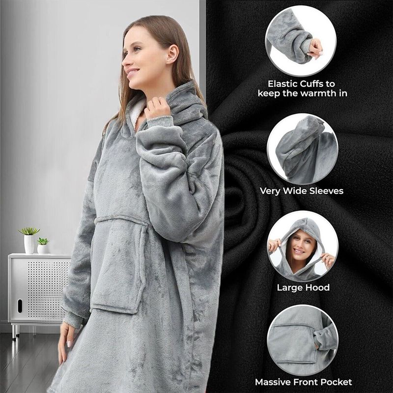 Casa si Gradina - Textile si covoare - Pături și cuverturi - Pături - Patura tip hanorac, cu maneci, gluga si buzunar, gri inchis, 80 x 180 cm, HB80-GREY - Infinity.ro