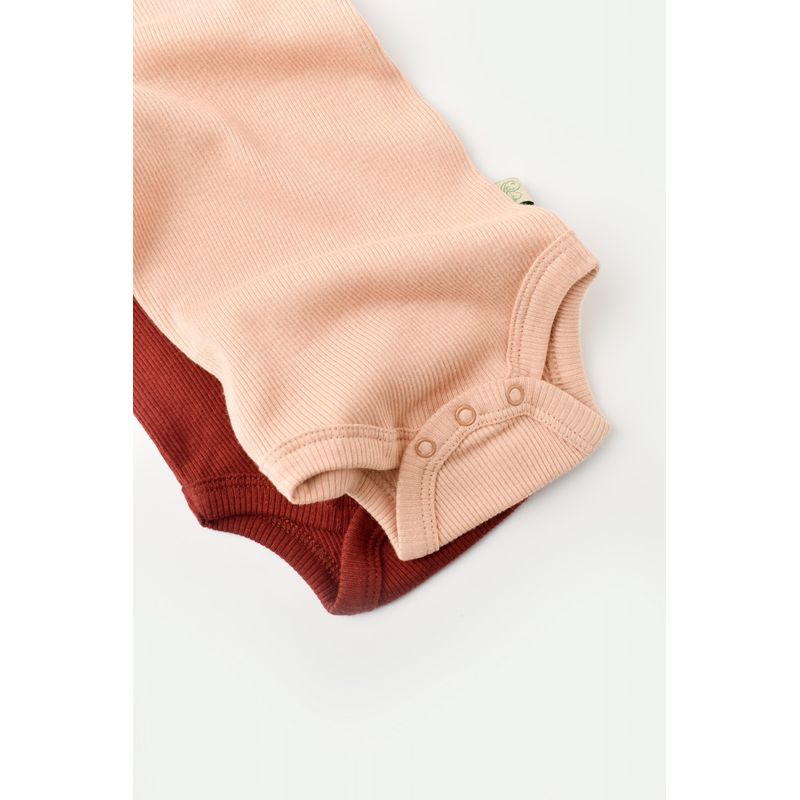 Fashion, accesorii si bijuterii - Copii - Imbracaminte copii - Body-uri copii - Set 2 body-uri fara maneci bebe unisex din bumbac organic si modal - Caramiziu/Somon, BabyCosy (Marime: 18-24 Luni) - Infinity.ro