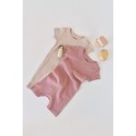 Fashion, accesorii si bijuterii - Copii - Imbracaminte copii - Salopete copii - Set de 2 salopetele cu maneca scurta din bumbac organic si modal - Roz/ Blush BabyCosy (Marime: 0-3 Luni) - Infinity.ro