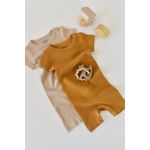 Fashion, accesorii si bijuterii - Copii - Imbracaminte copii - Salopete copii - Set de 2 salopetele cu maneca scurta din bumbac organic si modal - Mustar/ Somon BabyCosy (Marime: 0-3 Luni) - Infinity.ro