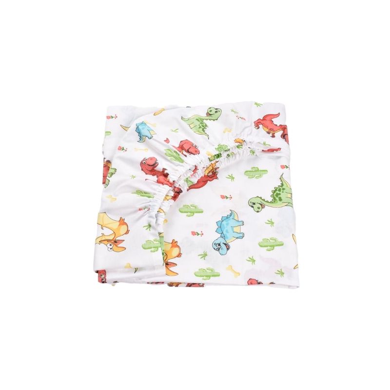 Casa si Gradina - Textile si covoare - Lenjerii de pat - Lenjerii copii - Set 2 cearsafuri patut 120x60 cm bumbac 100% alb dinozauri - Infinity.ro