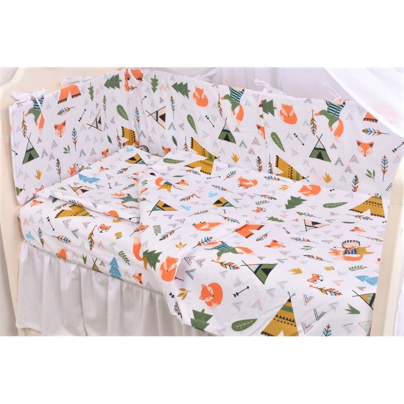 Casa si Gradina - Textile si covoare - Lenjerii de pat - Lenjerii copii - Set complet 7 piese lenjerie si aparatori patut 120x60 cm bumbac 100% model Animalute - Infinity.ro