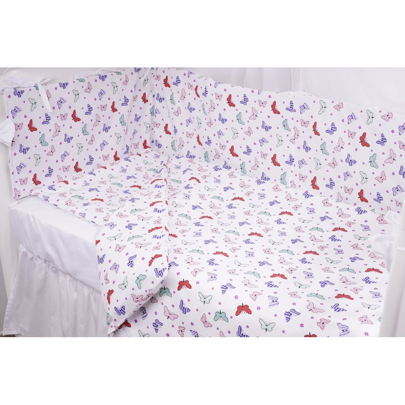 Casa si Gradina - Textile si covoare - Lenjerii de pat - Lenjerii copii - Lenjerie patut 120x60 cm, 3 piese bumbac 100% model fluturasi multicolori - Infinity.ro