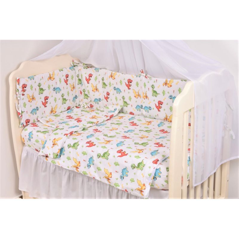 Casa si Gradina - Textile si covoare - Lenjerii de pat - Lenjerii copii - Lenjerie 3 piese model Dinozauri + Protectie impermeabila patut 120x60 cm - Infinity.ro