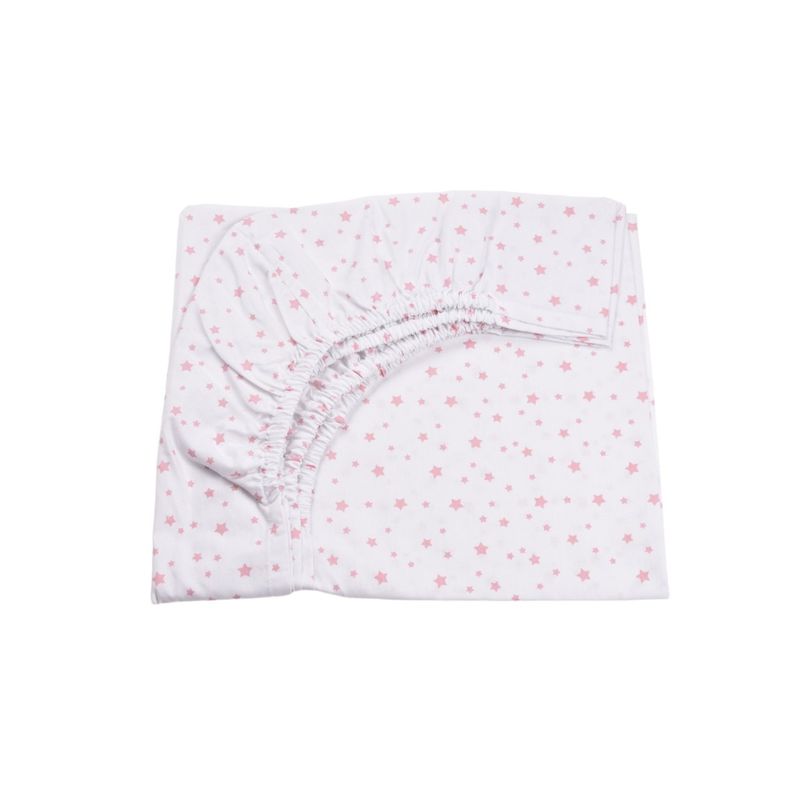 Casa si Gradina - Textile si covoare - Lenjerii de pat - Lenjerii copii - Set 3 cearsafuri alb roz si stelute roz + protectie impermeabila patut 90x40 50 cm - Infinity.ro