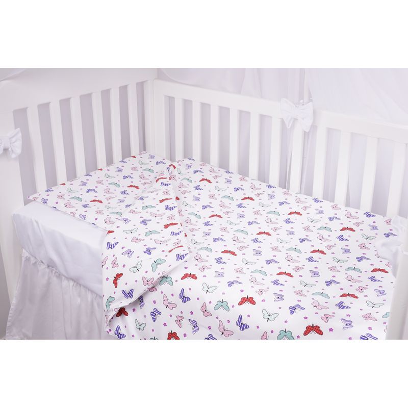 Casa si Gradina - Textile si covoare - Lenjerii de pat - Lenjerii copii - Lenjerie 6 piese patut 120x60 cm bumbac 100% model fluturasi multicolori - Infinity.ro