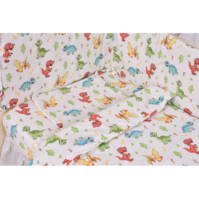 Casa si Gradina - Textile si covoare - Lenjerii de pat - Lenjerii copii - Set complet 7 piese lenjerie si aparatori patut 120x60 cm model Dinozauri - Infinity.ro