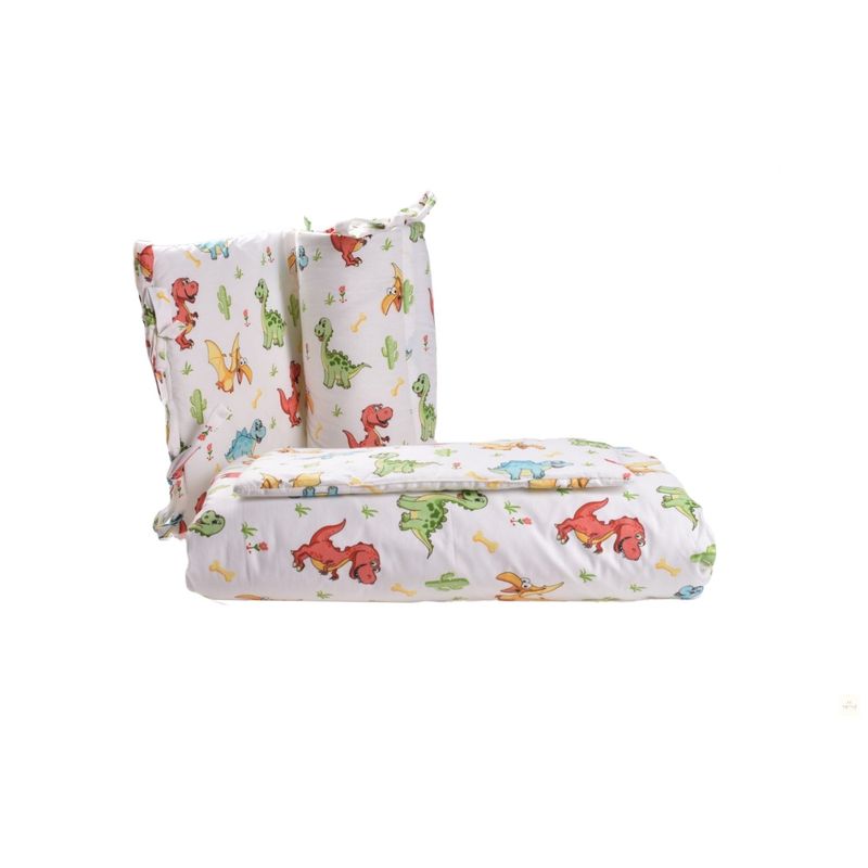 Casa si Gradina - Textile si covoare - Lenjerii de pat - Lenjerii copii - Set complet 7 piese lenjerie si aparatori patut 120x60 cm model Dinozauri - Infinity.ro