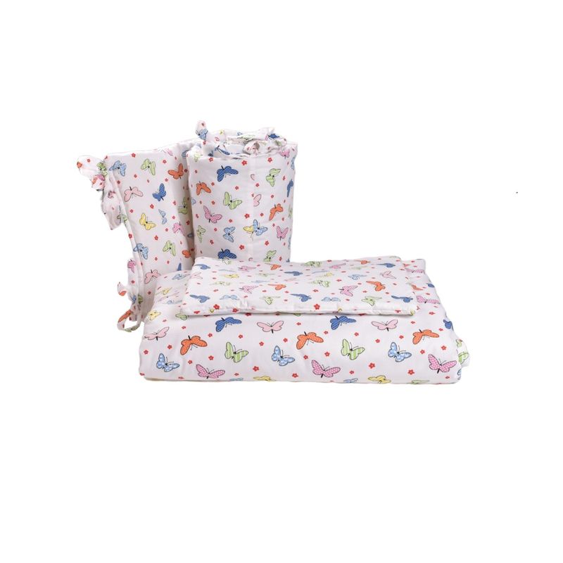 Casa si Gradina - Textile si covoare - Lenjerii de pat - Lenjerii copii - Set complet 7 piese lenjerie si aparatori patut 120x60 cm model Fluturasi - Infinity.ro