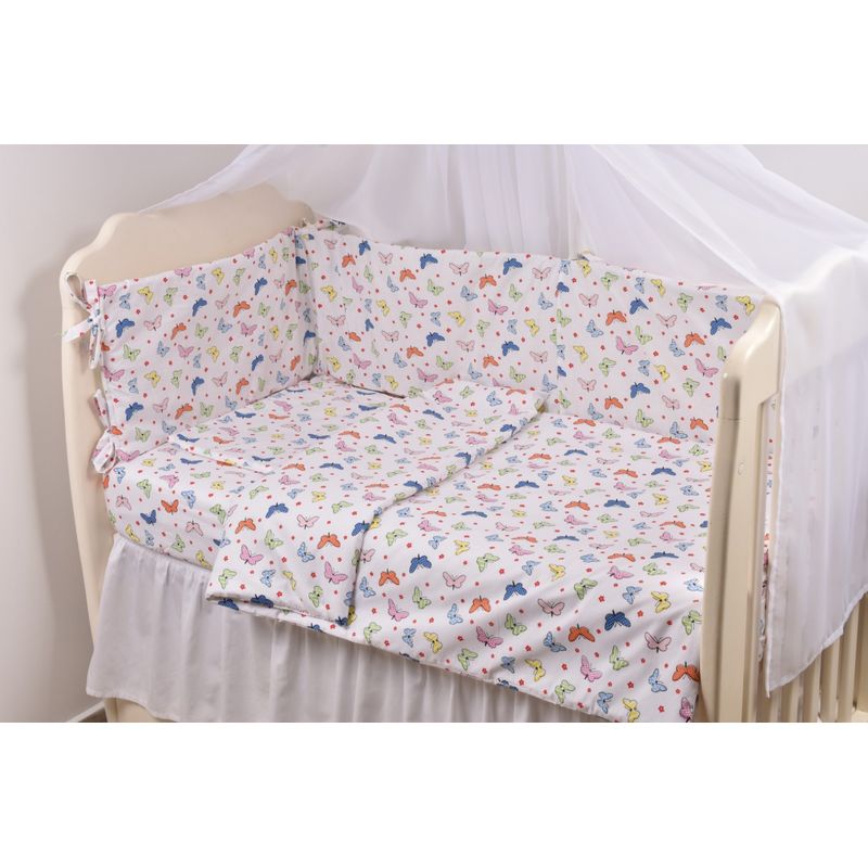 Casa si Gradina - Textile si covoare - Lenjerii de pat - Lenjerii copii - Lenjerie 3 piese model Fluturasi + Protectie impermeabila patut 120x60 cm - Infinity.ro
