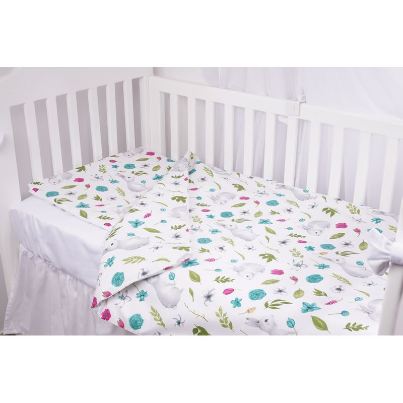 Casa si Gradina - Textile si covoare - Lenjerii de pat - Lenjerii copii - Lenjerie 6 piese patut 120x60 cm bumbac 100% model iepurasi si flori - Infinity.ro