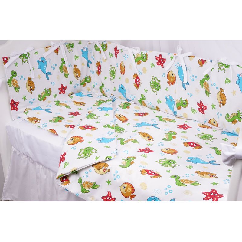 Casa si Gradina - Textile si covoare - Lenjerii de pat - Lenjerii copii - Lenjerie patut 120x60 cm, 3 piese bumbac 100% model animale acvatice - Infinity.ro