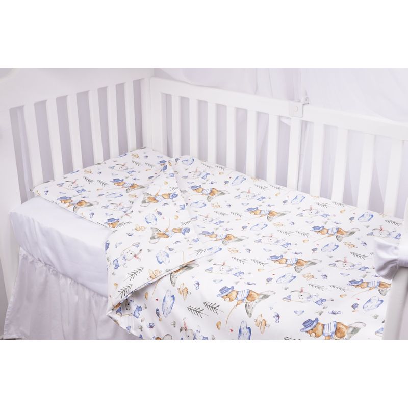 Casa si Gradina - Textile si covoare - Lenjerii de pat - Lenjerii copii - Lenjerie patut 120x60 cm, 3 piese bumbac 100% model iepurasi albastru - Infinity.ro