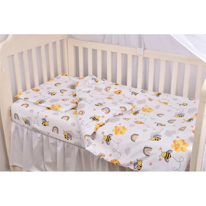 Casa si Gradina - Textile si covoare - Lenjerii de pat - Lenjerii copii - Set complet 7 piese Lenjerie si aparatori patut 120x60 cm bumbac 100% model Albinute - Infinity.ro