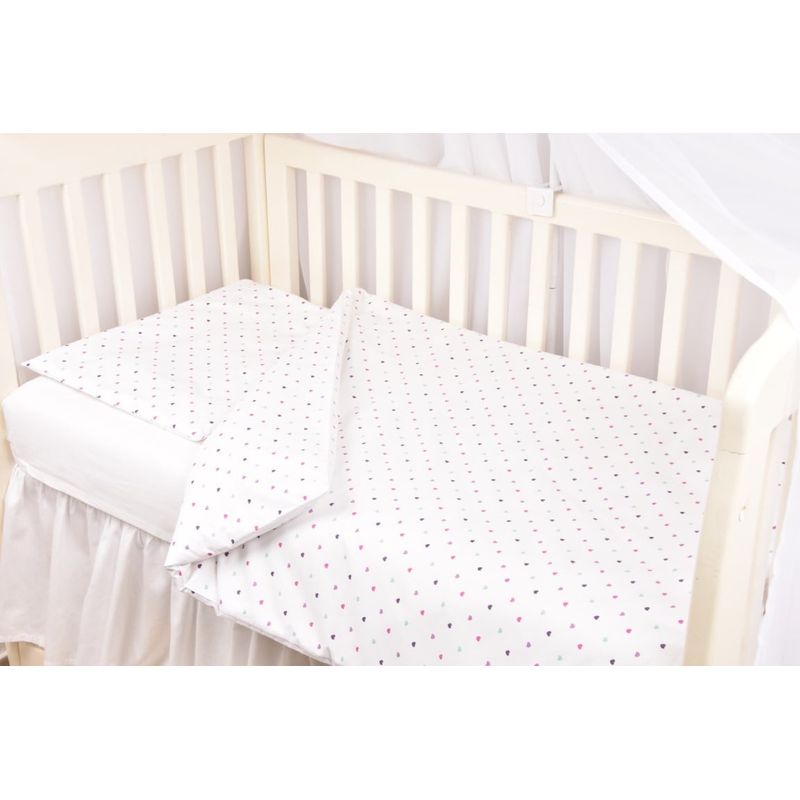 Casa si Gradina - Textile si covoare - Lenjerii de pat - Lenjerii copii - Set complet 7 piese lenjerie si aparatori patut 120x60 cm bumbac 100% model Inimioare - Infinity.ro