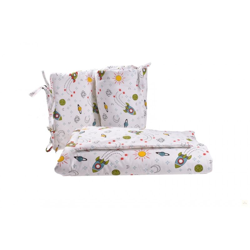 Casa si Gradina - Textile si covoare - Lenjerii de pat - Lenjerii copii - Set complet 7 piese lenjerie si aparatori patut 120x60 cm model Rachete - Infinity.ro