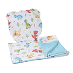 Casa si Gradina - Textile si covoare - Lenjerii de pat - Lenjerii copii - Lenjerie 2 piese cosulet si landou model dinozauri si plus bleu - Infinity.ro