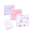 Casa si Gradina - Textile si covoare - Lenjerii de pat - Lenjerii copii - Set 3 cearsafuri alb roz si fetite + protectie impermeabila patut 90x40 50 cm - Infinity.ro